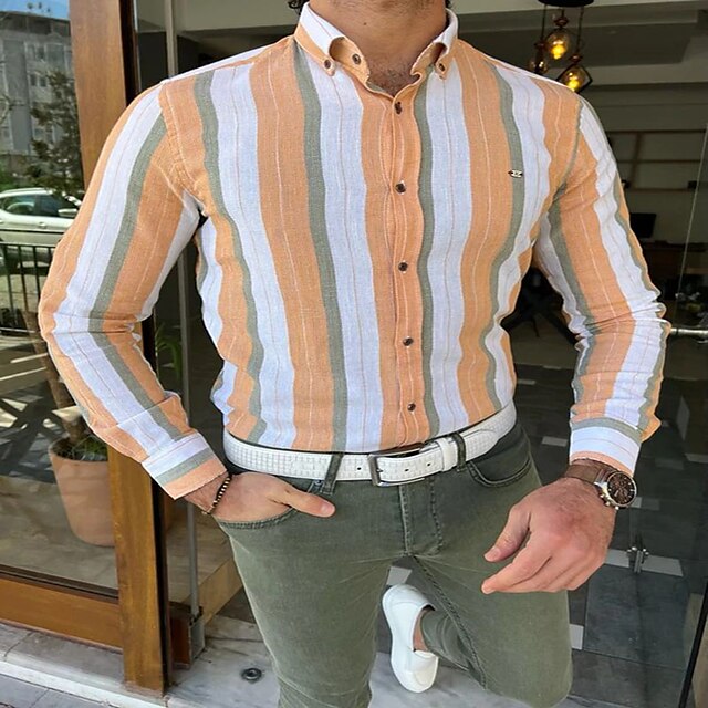 Mens Clothing Mens Shirts | Mens Shirt Striped Turndown Casual Daily Button-Down Short Sleeve Tops Casual Fashion Breathable Com