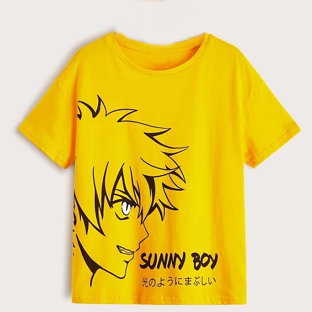 Baby & Kids Boys Clothing | Kids Boys T shirt Short Sleeve 3D Print Anime Letter Crewneck Yellow Children Tops Spring Summer Act