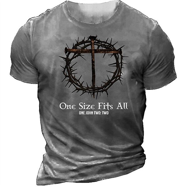 Mens Clothing Mens Tees & Tank Tops | Mens T shirt 3D Print Graphic Cross Letter Crew Neck Casual Daily Print Short Sleeve Tops 