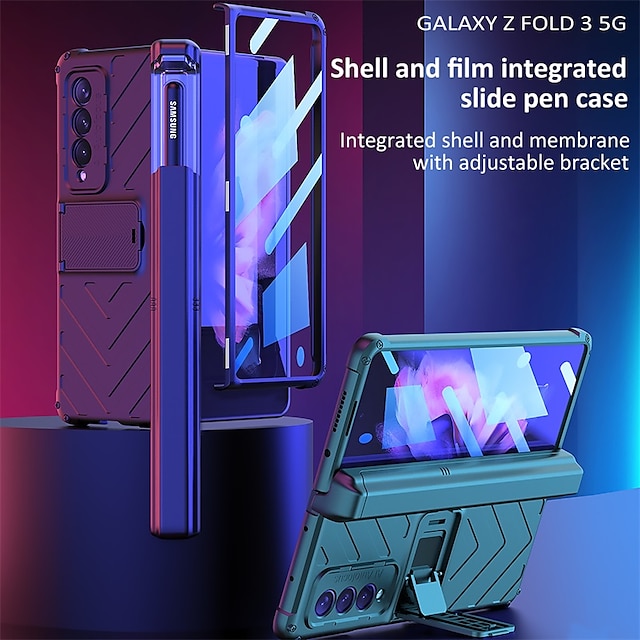  telefon fodral Till Samsung Galaxy Z Fold 4 Z Fold 3 Etui med lock med stativ och skärmskydd Pennhållare Solid färg TPU