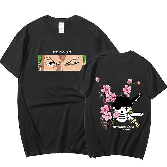  One Piece Roronoa Zoro T-Shirt-Ärmel Anime Zeichentrick Anime Harajuku Grafik Kawaii Für Paar Herren Damen Erwachsene Zurück zur Schule Heißprägen