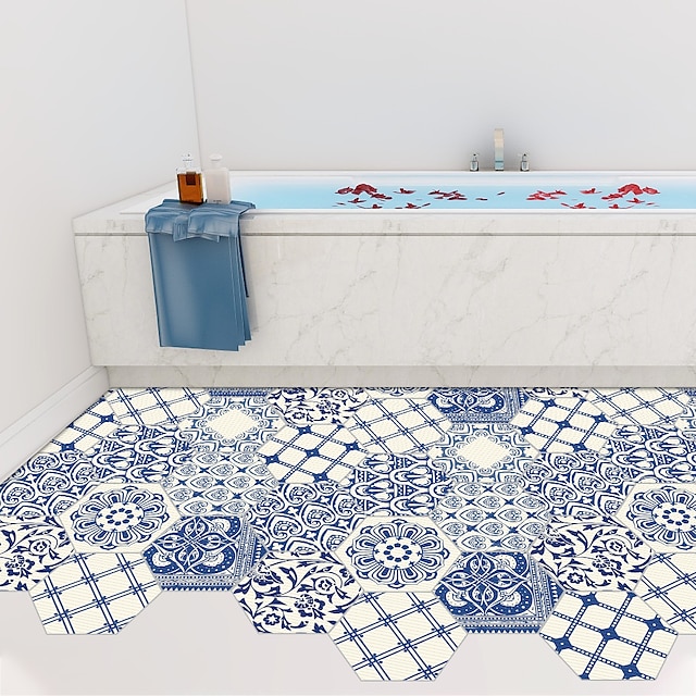  10 pièces géométriques carreaux hexagonaux autocollants salle de bain cuisine stickers muraux antidérapants autocollants de sol