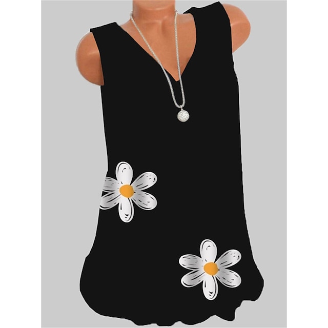 Women's Tank Top Camis Black Floral Print Sleeveless Daily Holiday Streetwear Casual V Neck Regular Floral S / 3D Print