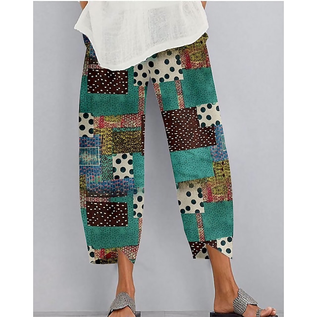  Pentru femei Pantaloni de in chinez In Artificial Umflat Imprimeu Talie medie Lungime până la glezne Trifoi Vară