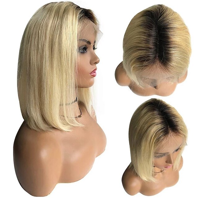 Beauty & Hair Wigs & Hair Pieces | Remy Human Hair 2x13 Frontal Wig Short Bob Middle Part Brazilian Hair Silky Straight Blonde W