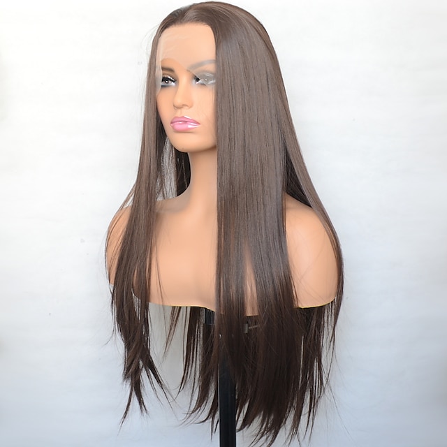  Brown Synthetic Lace Front Wig Silky Straight Heat Resistant Fiber Natural Hairline Cosplay For Women