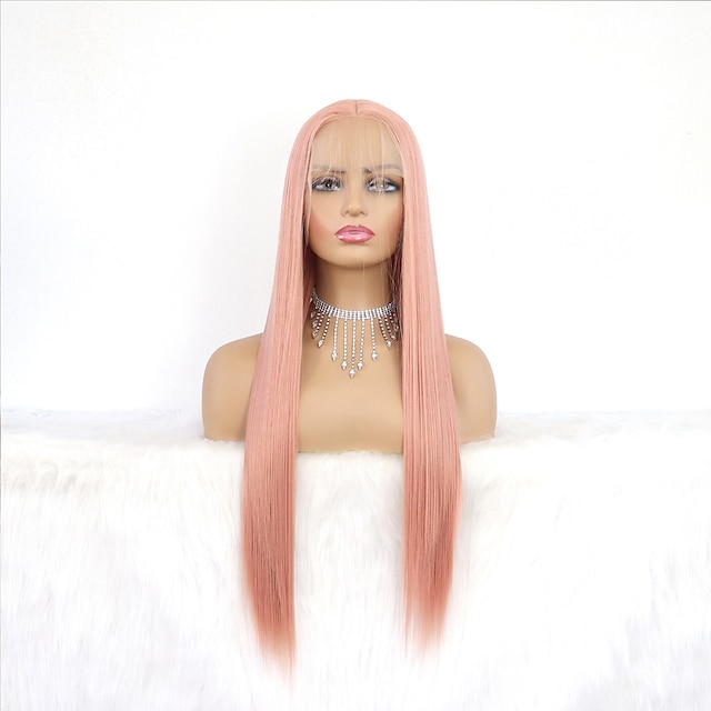 Beauty & Hair Wigs & Hair Pieces | Pink Wig Synthetic Lace Front Wigs for Women Long Straight Peach Pink Wig Heat Resistant Glue