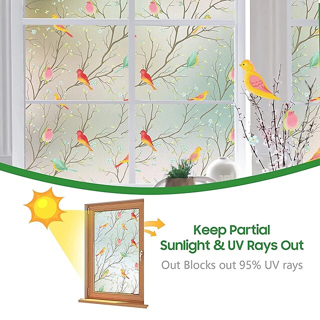 Glass Window Film Cartoon Twig Bird Frosted Static Privacy Decoration