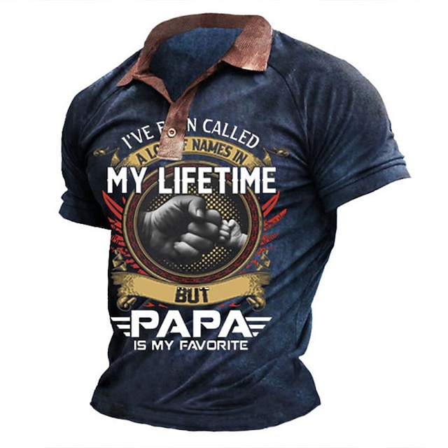  Father's Day papa shirts Men's Collar Polo Shirt Letter Print Golf Shirt Turndown Green Brown Navy Blue Gray Outdoor Street Short Sleeve Button-Down Clothing Apparel Fashion Casual Breathable