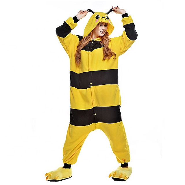 Toys & Hobbies Cosplay & Costumes | Adults Kigurumi Pajamas Bee Onesie Pajamas Flannel Fabric Yellow Cosplay For Men and Women A