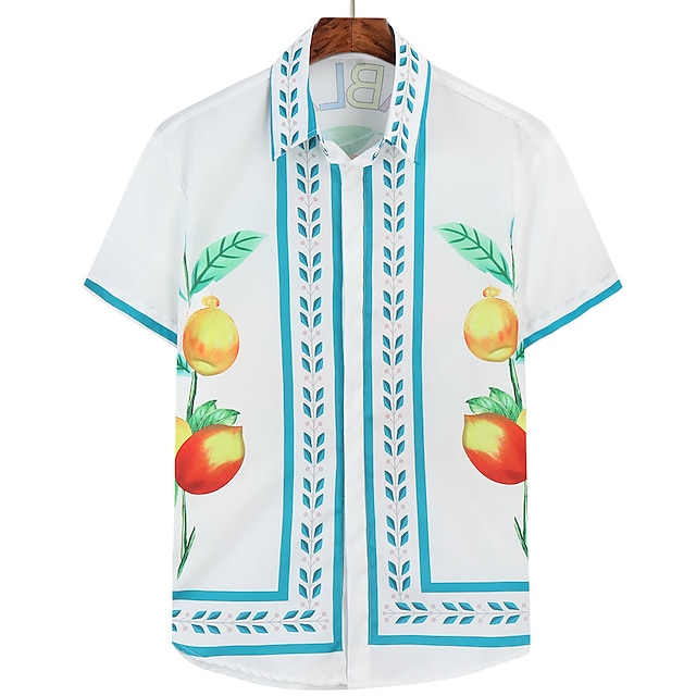 Mens Clothing Mens Shirts | Mens Shirt Geometric Classic Collar Holiday Beach Print Tops Casual Tropical White - WP49345