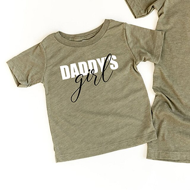 Baby & Kids Matching Outfits | Dad and Daughter T shirt Tops Letter Street Print Army Green Short Sleeve Active Matching Outfits