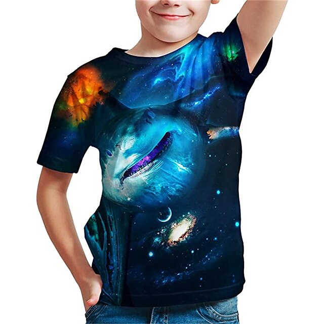 Baby & Kids Boys Clothing | Kids Boys T shirt Short Sleeve 3D Print Shark Animal Crewneck Blue Children Tops Spring Summer Activ