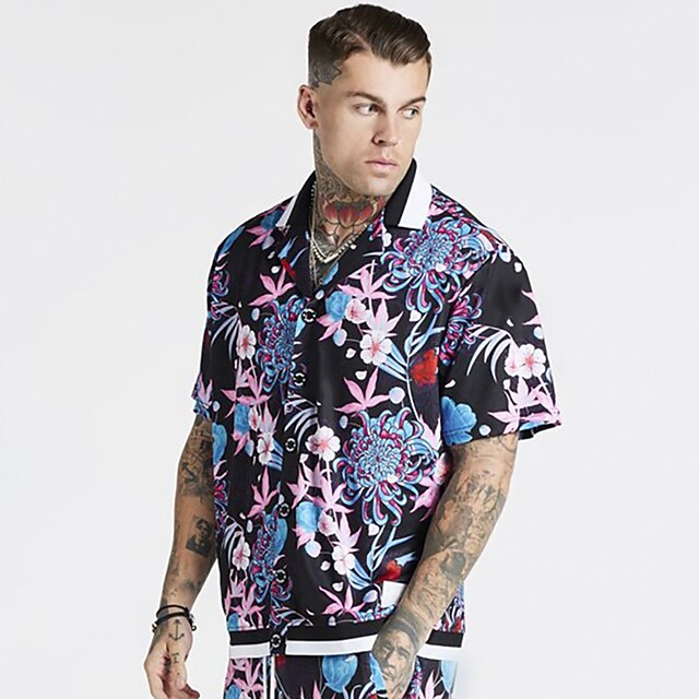 Mens Clothing Mens Shirts | Mens Shirt 3D Print Floral Turndown Casual Daily Print Short Sleeve Tops Elegant Casual Black - AI06