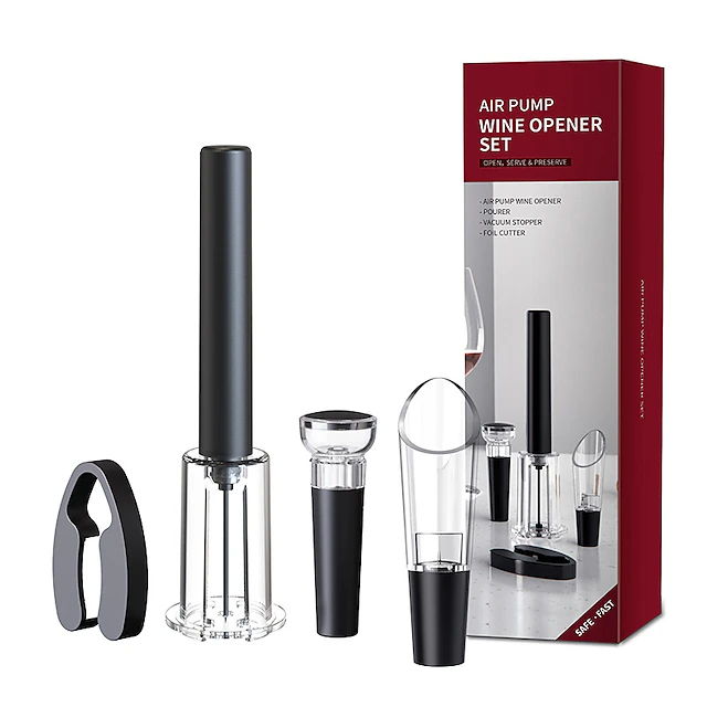 4 Pcs set Air Pump Wine Bottle Opener Air Pressure Vacuum Red Wine Stopper Beer Lid Opener Corkscrew Corks Out Tool Stainless Steel Pin 15