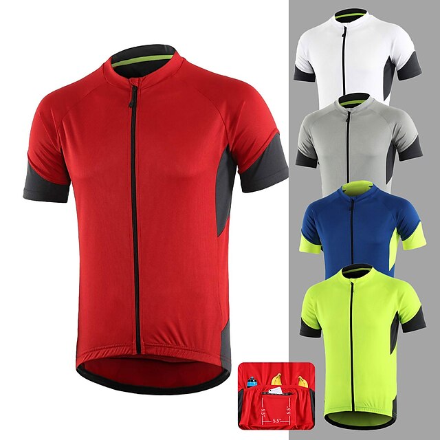  Men's Cycling Jersey Short Sleeve Mountain Bike MTB Road Bike Cycling Patchwork Top White Green Grey Breathable Moisture Wicking Reflective Strips Sports Clothing Apparel / Stretchy
