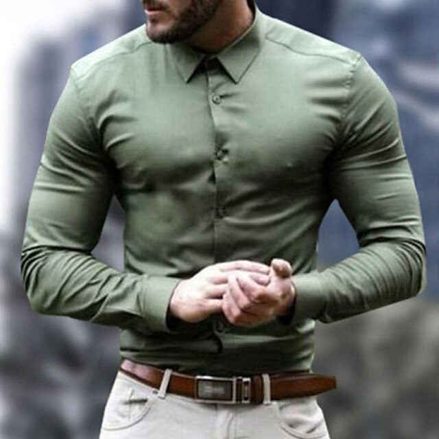 Mens Clothing Mens Shirts | Mens Shirt Solid Colored Turndown Street Casual Button-Down Long Sleeve Tops Casual Fashion Breathab