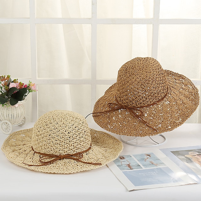 Shoes & Bags Fashion Accessories | 1pcs Summer Womens Foldable Large Brim Beach Plain Sun Hat Straw Beach Cap For Ladies Elegant