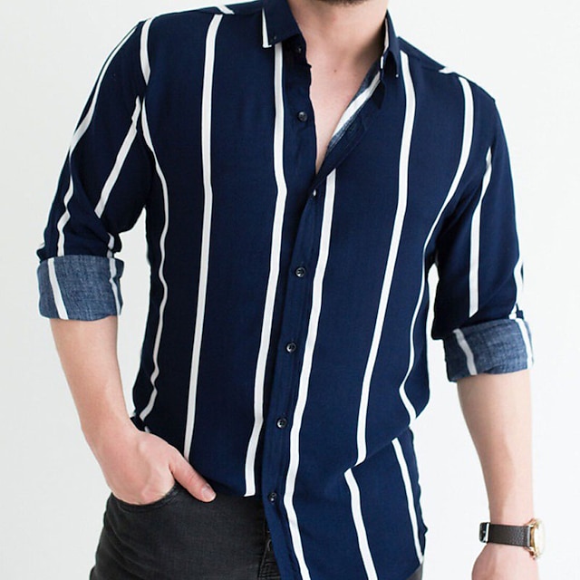 Mens Clothing Mens Shirts | Mens Shirt Striped Turndown Casual Daily Button-Down Long Sleeve Tops Casual Fashion Breathable Comf