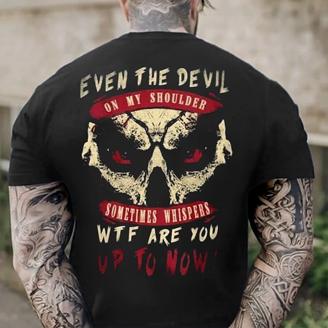  Halloween Mens Graphic Shirt Even The Devil On My Shoulder Sometimes Whispers Wtf Are You Up To Now 3D For | Black Winter Cotton Tee Funny