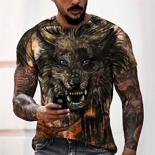 Mens Clothing Mens Tees & Tank Tops | Mens Unisex T shirt 3D Print Graphic Prints Wolf Animal Crew Neck Street Daily Print Short