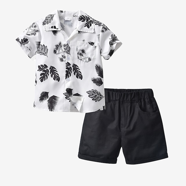 Baby & Kids Boys Clothing | Kids Unisex Shirt & Shorts Shorts Set Clothing Set 2 Pieces Short Sleeve Multi color Leaf Print Basi