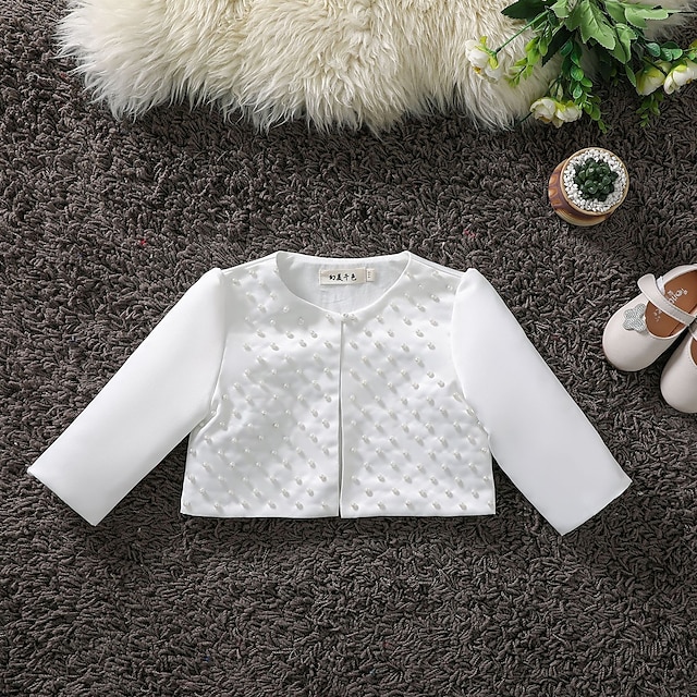 Baby & Kids Girls Clothing | Kids Girls Jacket 3/4 Length Sleeve White Plain Patchwork Spring Summer Cute Party 2-12 Years - EX3