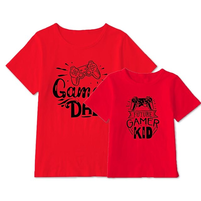 Baby & Kids Matching Outfits | Dad and Son T shirt Tops Letter Daily Print White Gray Red Short Sleeve Basic Matching Outfits - 