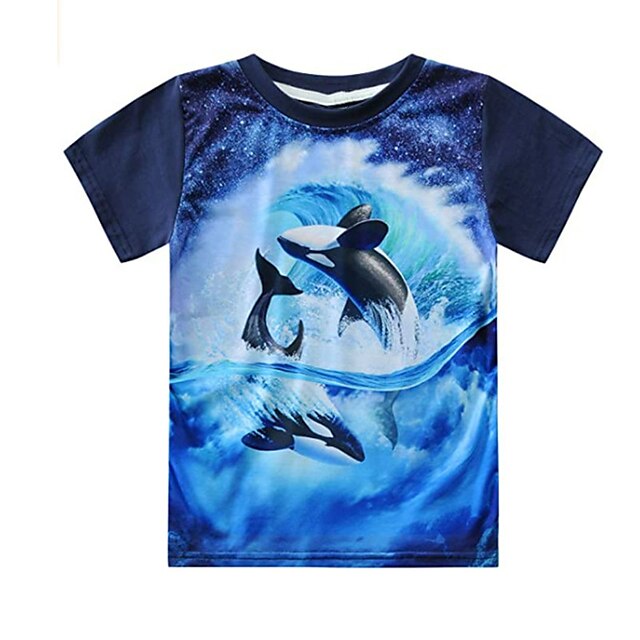 Baby & Kids Boys Clothing | Kids Boys T shirt Short Sleeve 3D Print Animal Crewneck Blue Children Tops Spring Summer Active Fash