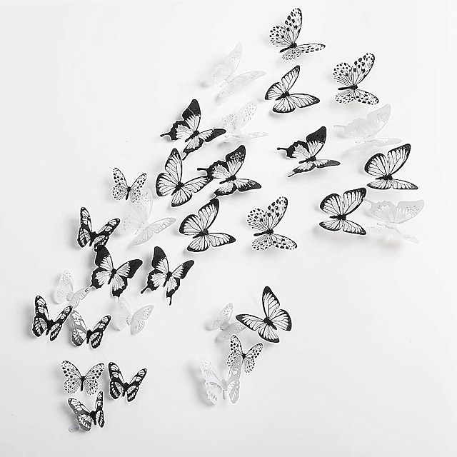 Home & Garden Home Decor | 5sets 18pcs/set Black and White Crystal Butterflies Wall Sticker For Kids Rooms Art Mural Refrigerato