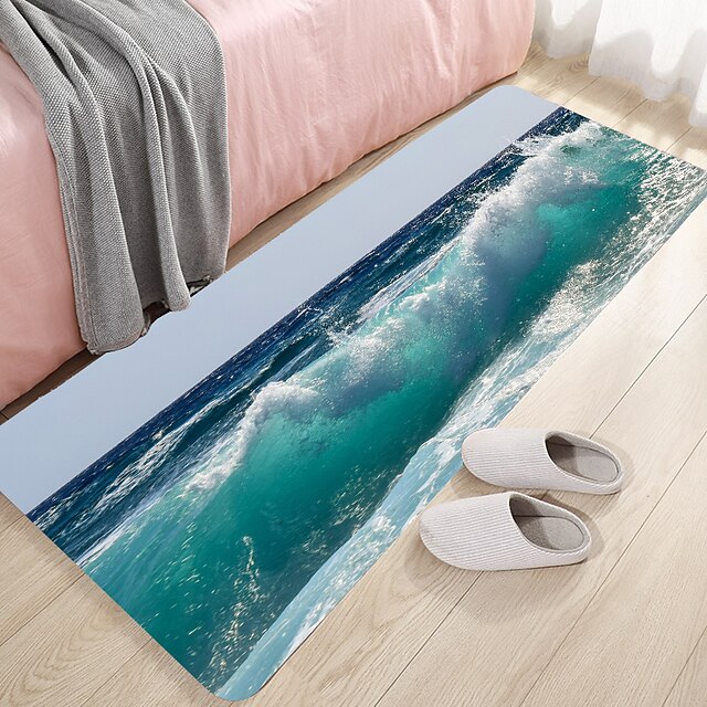 Home & Garden Bath Accessories | Wave Series Digital Printing Floor Mat Modern Bath Mats Nonwoven / Memory Foam Novelty Bathroom