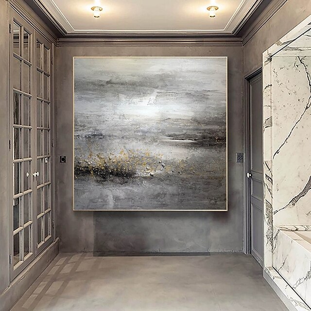 Home & Garden Wall Art | Handmade Hand Painted Oil Painting Wall ArtLuxury Landscape Abstract Modern Gray Gold Home Decoration D