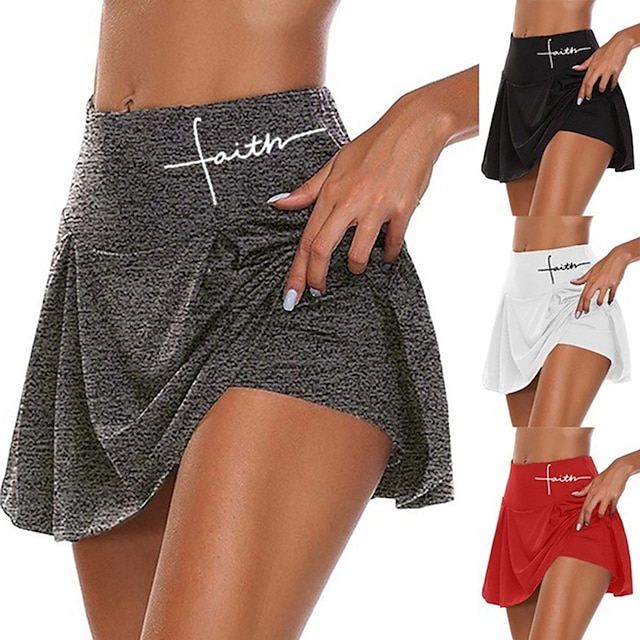  Women's Tennis Skirts Yoga Shorts Yoga Skirt 2 in 1 Tummy Control Butt Lift Quick Dry High Waist Yoga Fitness Gym Workout Skort Bottoms White Black Grey Sports Activewear Stretchy Skinny / Athletic