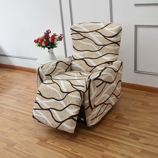 Housse De Canapé Inclinable Extensible Avec Console Centrale - Café Rayé - Taille Unique