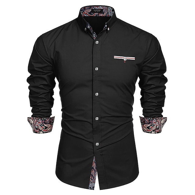 Mens Clothing Mens Shirts | Mens Tuxedo Shirts Print Paisley Turndown Party Street Button-Down Print Long Sleeve Tops Fashion Br