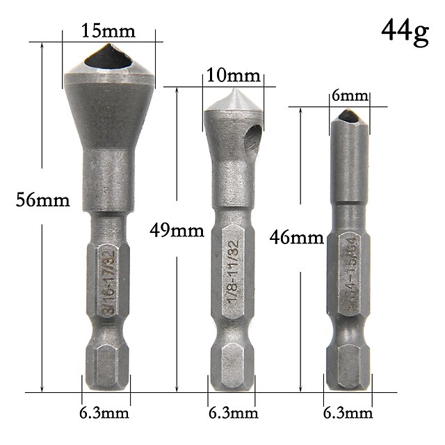  90 Degrees Hex Shank Inch System Inclined Hole Chamfering Cutter Internal Chip Removal Spot Facer Chamferer Deburring Woodworking