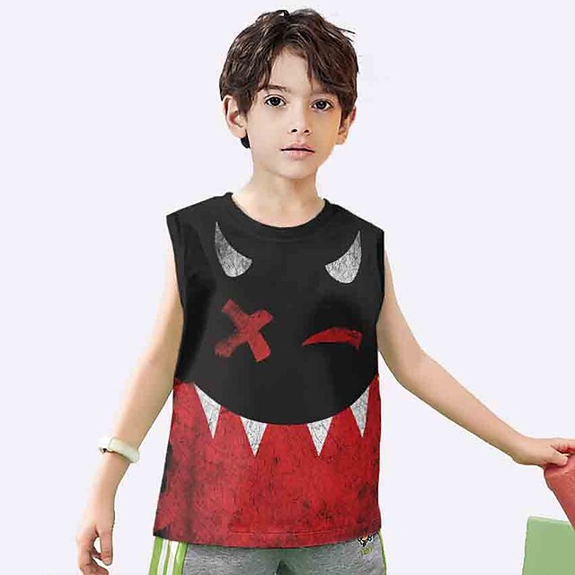 Baby & Kids Boys Clothing | Kids Boys Tank Sleeveless 3D Print Halloween pattern Blue Red Children Tops Spring Summer Daily Spor