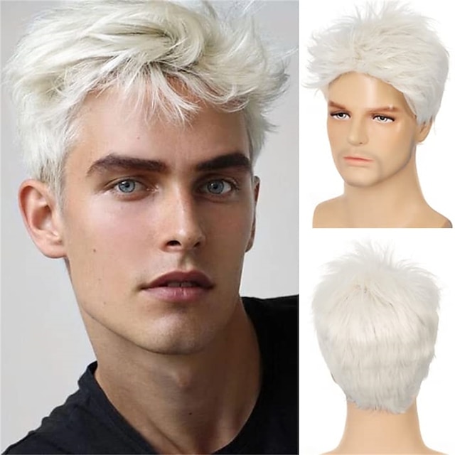  Men's Cropped Wigs Short Layered Natural Synthetic Halloween Cosplay Costume Men's Wigs
