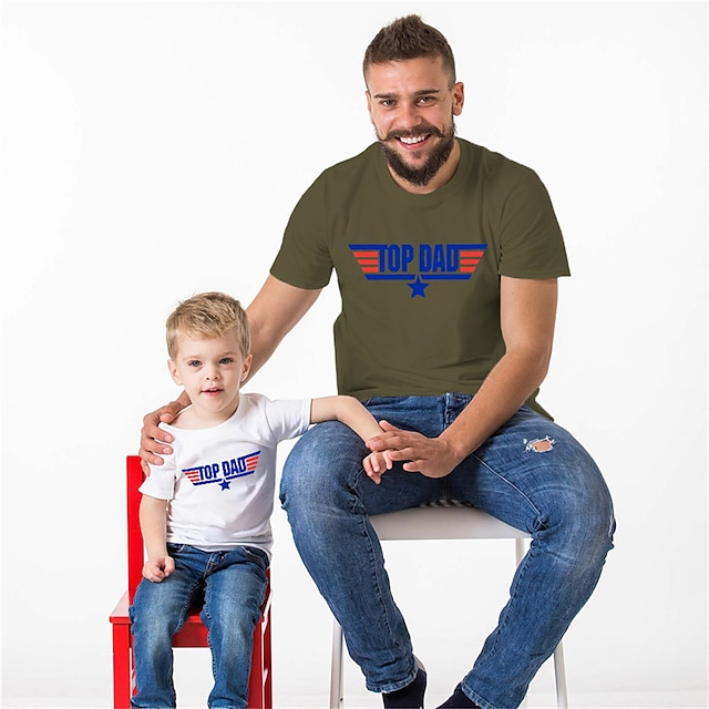 Baby & Kids Matching Outfits | Dad and Son T shirt Tops Star Letter Causal Print Green White Short Sleeve Casual Matching Outfit