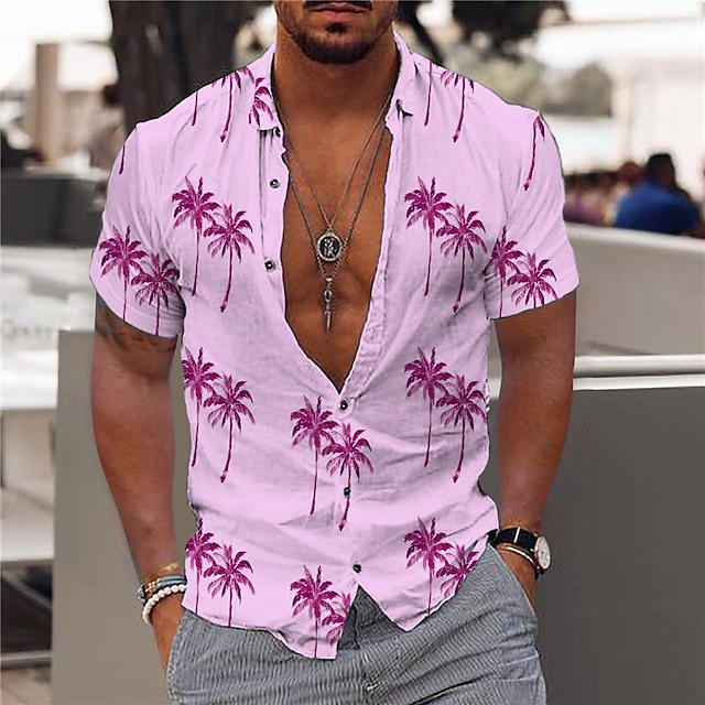  Homme Cocotier Chemise Chemise hawaïenne Chemise graphique Chemise Aloha Manche Courte Chemise Col rabattu Extérieur Plein Air Print Blanche Rose Claire Rouge Bleu Vert Imprimer Bouton bas Vêtement