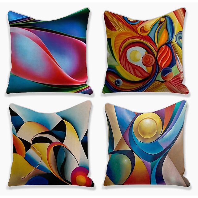 Abstract Double Side Cushion Cover 4PC Soft Decorative Square Throw Pillow Cover Cushion Case Pillowcase for Sofa Bedroom Superior Quality Mashine Washable