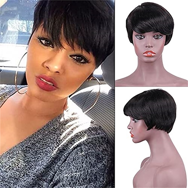 Beauty & Hair Wigs & Hair Pieces | Short Asymmetry Side Bang Straight Wig Pixie Cut Wigs for Black Women - GB96844