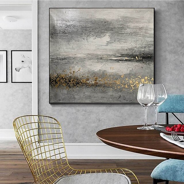 Home & Garden Wall Art | Handmade Hand Painted Oil Painting Wall ArtLuxury Landscape Abstract Modern Gray Gold Home Decoration D