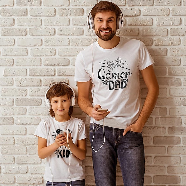 Baby & Kids Matching Outfits | Dad and Son T shirt Tops Letter Daily Print White Gray Red Short Sleeve Basic Matching Outfits - 