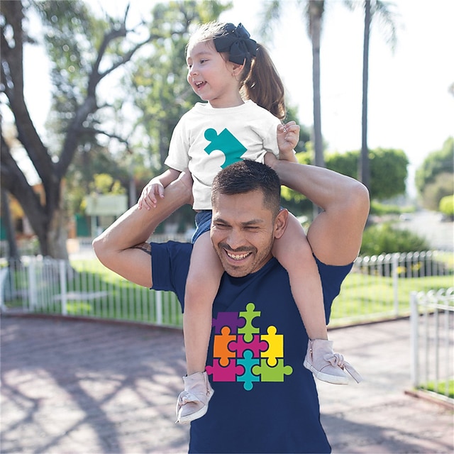 Baby & Kids Matching Outfits | Dad and Son T shirt Tops Graphic Causal Print White Black Blue Short Sleeve Casual Matching Outfi