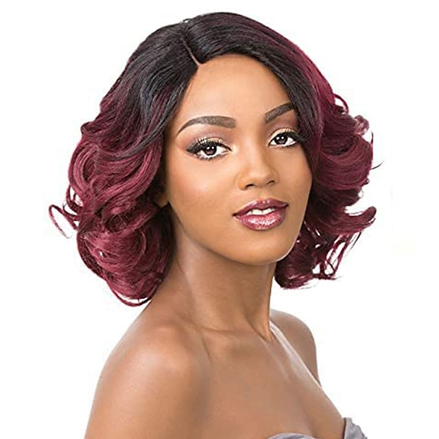 Short Burgundy Curly Wigs for Black Women Ombre Wine Red Full Curly ...