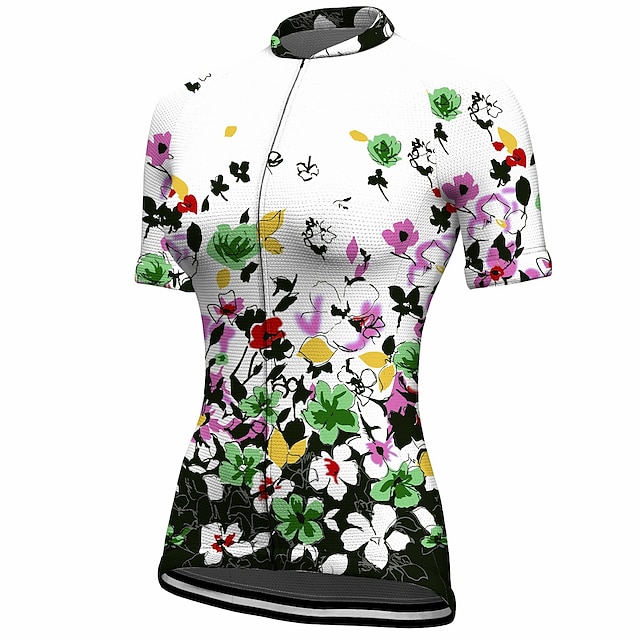  21Grams Women's Cycling Jersey Short Sleeve Bike Top with 3 Rear Pockets Mountain Bike MTB Road Bike Cycling Breathable Quick Dry Moisture Wicking White Floral Botanical Spandex Polyester Sports