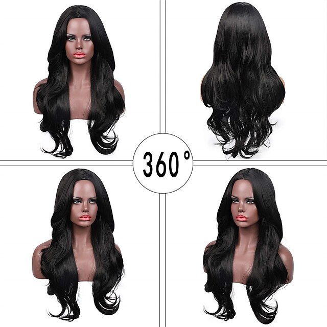 Beauty & Hair Wigs & Hair Pieces | Black Curly Wavy Middle Part Layered Long Synthetic Wigs for Women - ON30703