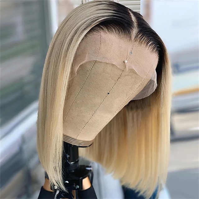 Beauty & Hair Wigs & Hair Pieces | Remy Human Hair 2x13 Frontal Wig Short Bob Middle Part Brazilian Hair Silky Straight Blonde W