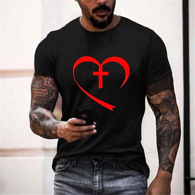 Mens Clothing Mens Tees & Tank Tops | Mens Unisex T shirt Tee 3D Print Heart Graphic Prints Crew Neck Street Daily Print Short S